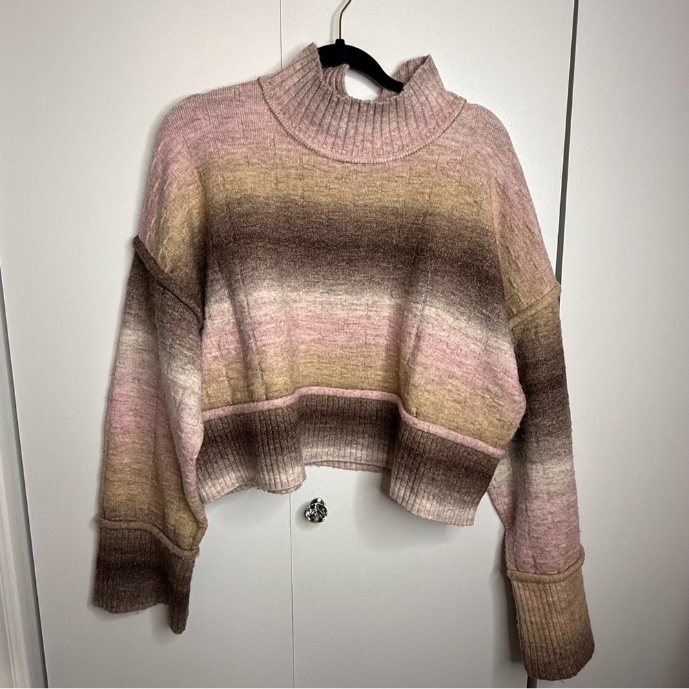 Pilcro Cropped Mock Neck Sweater Pink Brown - medium